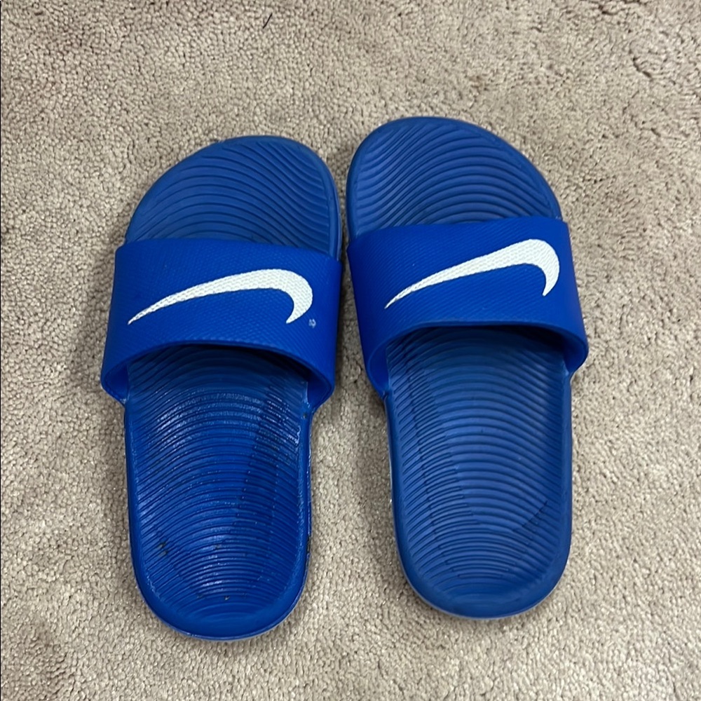 Nike Blue and White Slide Sandals with Textured Sole